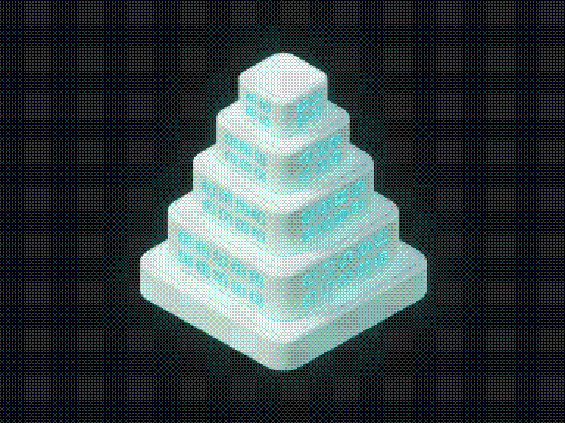 A stepped tower of four tiers, each lined with window slots