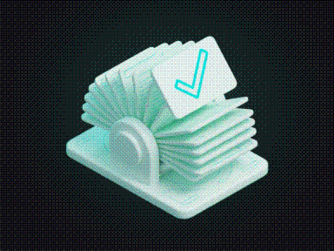 A rotary card file with one card lifted out and marked with a tick