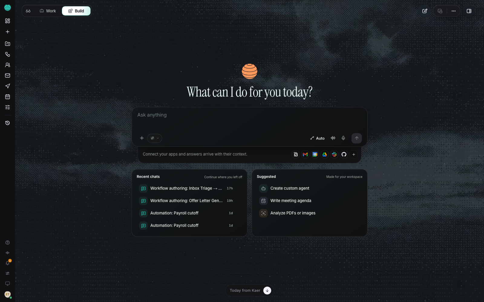 A shared workspace dashboard: what each person has open and what is waiting on an approval